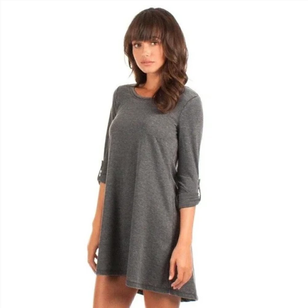 Z Supply Light Gray Symphony Long Sleeve Burnout T-Shirt Dress‎ S